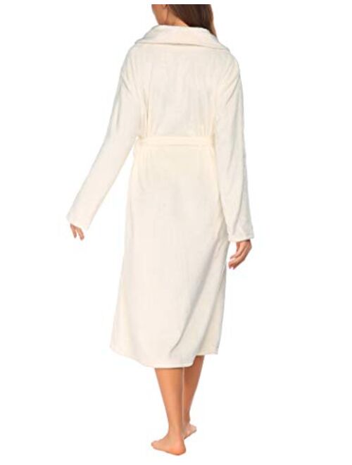 Ekouaer Fleece Robe Women Thick Bathrobe Plush Shower Robes Soft Lounge Robe Classic Winter Robe Warm Sleepwear