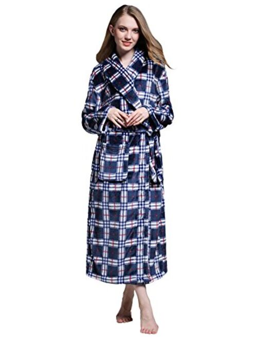 Ekouaer Fleece Robe Women Thick Bathrobe Plush Shower Robes Soft Lounge Robe Classic Winter Robe Warm Sleepwear