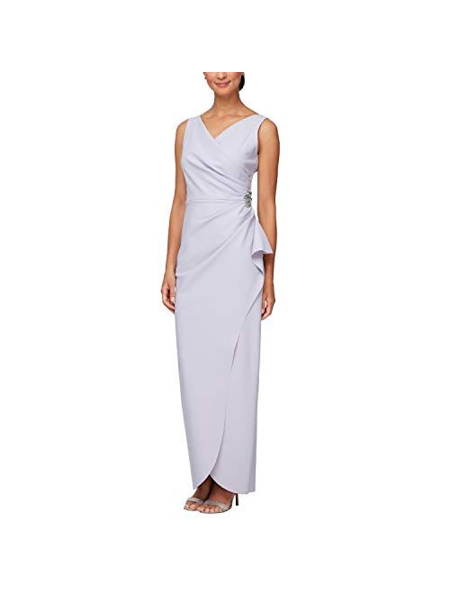 Alex Evenings Women's Slimming Long Side Ruched Dress with Cascade Ruffle Skirt