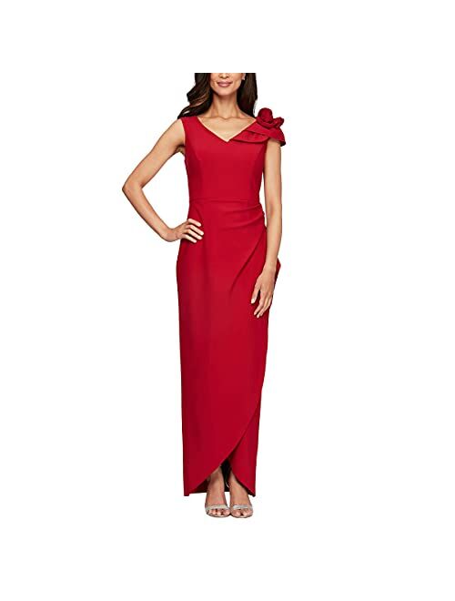 Alex Evenings Women's Slimming Long Side Ruched Dress with Cascade Ruffle Skirt