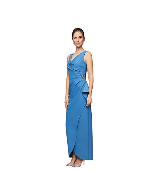 Alex Evenings Women's Slimming Long Side Ruched Dress with Cascade Ruffle Skirt