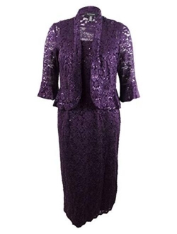 Women's Two Piece Lace Long Jacket Dress Missy