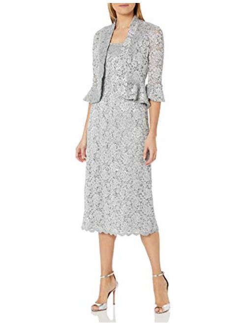 R&M Richards Women's Two Piece Lace Long Jacket Dress Missy