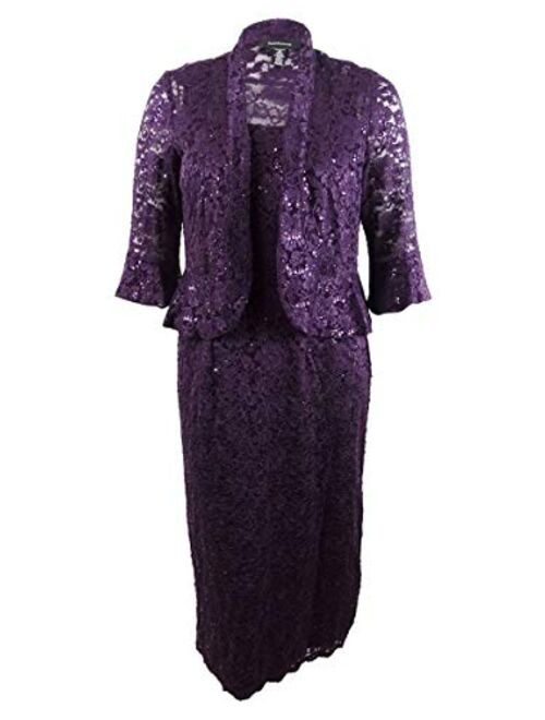 R&M Richards Women's Two Piece Lace Long Jacket Dress Missy