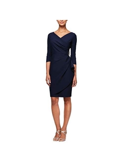 Women's Slimming Short Sheath 3/4 Sleeve Dress with Surplus Neckline