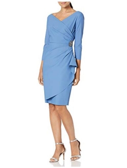 Women's Slimming Short Sheath 3/4 Sleeve Dress with Surplus Neckline