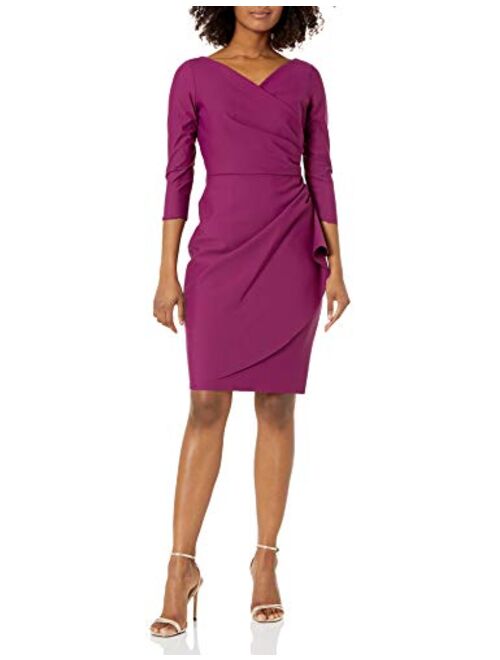 Alex Evenings Women's Slimming Short Sheath 3/4 Sleeve Dress with Surplus Neckline