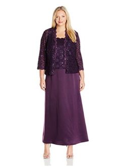 Women's Plus Size Long A-Line Mock Dress with Jacket