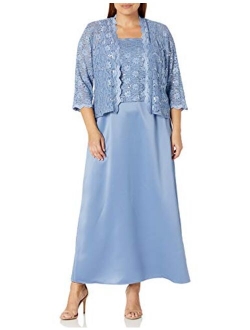 Women's Plus Size Long A-Line Mock Dress with Jacket