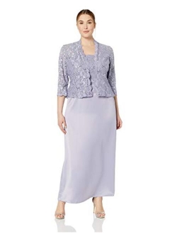 Women's Plus Size Long A-Line Mock Dress with Jacket