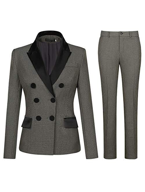 Women's Double Breasted 2 Piece Suit Set Two Button Blazer Jacket and Pants