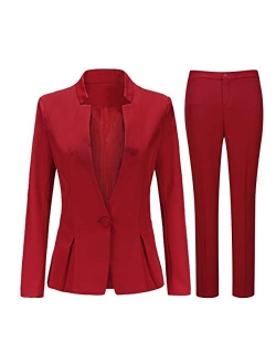 Women's Slim Fit 2 Piece Suit Set 1 Button Blazer Jacket and Suit Pants