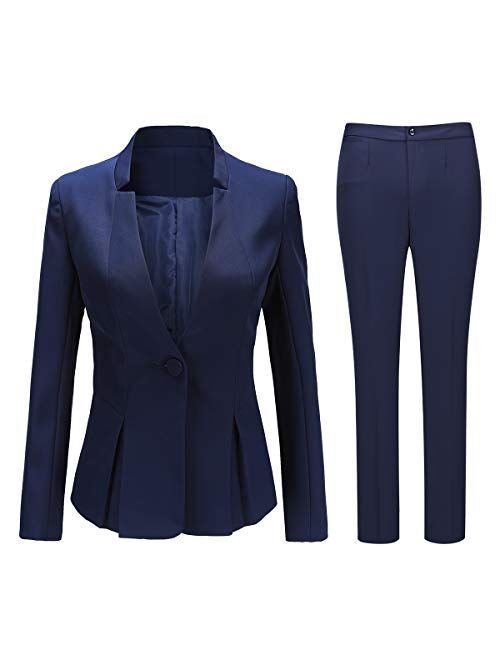 Women's Slim Fit 2 Piece Suit Set 1 Button Blazer Jacket and Suit Pants