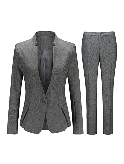 Women's Slim Fit 2 Piece Suit Set 1 Button Blazer Jacket and Suit Pants