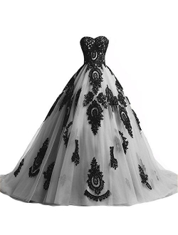 Kivary Long Ball Gown Black Lace Gothic Corset Formal Prom Evening Dresses