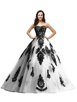 Kivary Long Ball Gown Black Lace Gothic Corset Formal Prom Evening Dresses