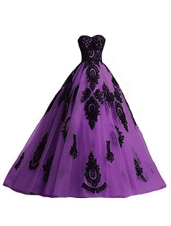 Kivary Long Ball Gown Black Lace Gothic Corset Formal Prom Evening Dresses