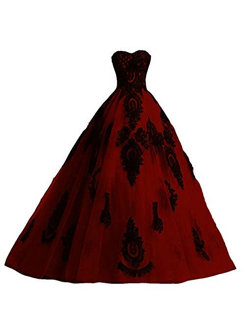 Kivary Long Ball Gown Black Lace Gothic Corset Formal Prom Evening Dresses