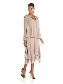 S.L. Fashions Women's Petite Embellished Chiffon Tiered Jacket Dress