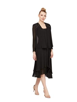 S.L. Fashions Women's Petite Embellished Chiffon Tiered Jacket Dress