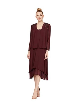 S.L. Fashions Women's Petite Embellished Chiffon Tiered Jacket Dress