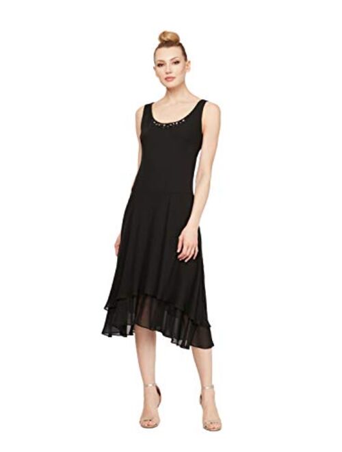 S.L. Fashions Women's Petite Embellished Chiffon Tiered Jacket Dress