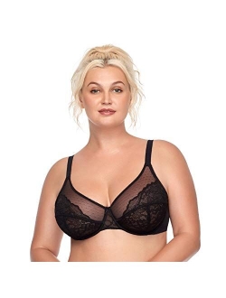 HSIA Women's Underwire Bra Minimizer Lace Foral Bra Unlined Unpadded Plus Size Full Coverage Bra 34C-44DDD