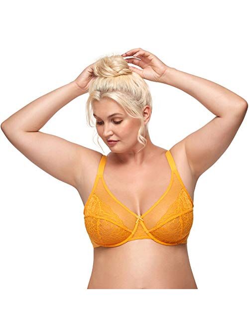 HSIA Women's Underwire Bra Minimizer Lace Foral Bra Unlined Unpadded Plus Size Full Coverage Bra 34C-44DDD