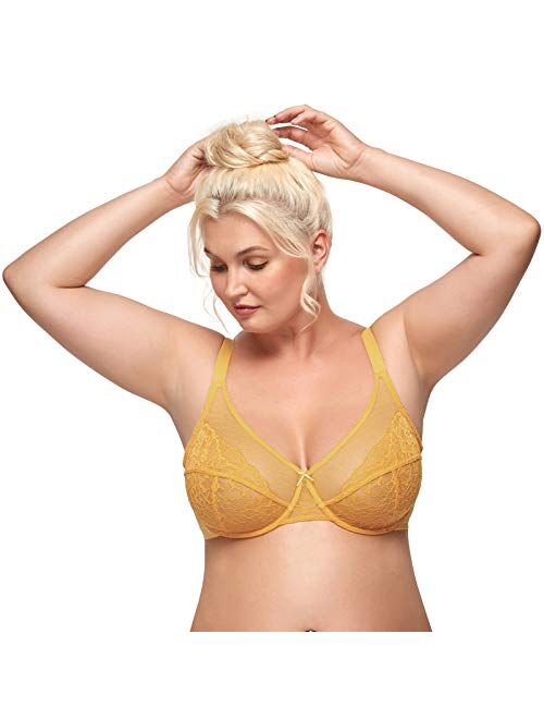 HSIA Women's Underwire Bra Minimizer Lace Foral Bra Unlined Unpadded Plus Size Full Coverage Bra 34C-44DDD