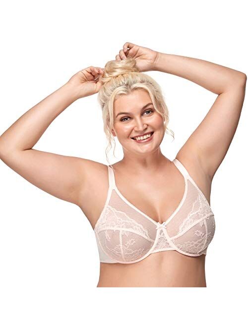 HSIA Women's Underwire Bra Minimizer Lace Foral Bra Unlined Unpadded Plus Size Full Coverage Bra 34C-44DDD