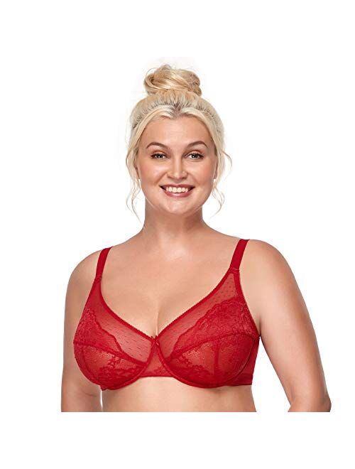 HSIA Women's Underwire Bra Minimizer Lace Foral Bra Unlined Unpadded Plus Size Full Coverage Bra 34C-44DDD