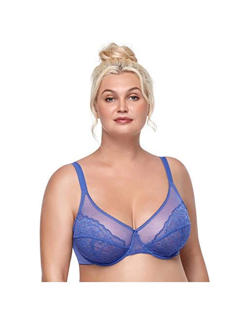 HSIA Women's Underwire Bra Minimizer Lace Foral Bra Unlined Unpadded Plus Size Full Coverage Bra 34C-44DDD