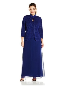 Women's Plus Size Long Dress with Mandarin Neckline Jacket