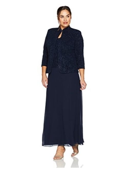 Women's Plus Size Long Dress with Mandarin Neckline Jacket