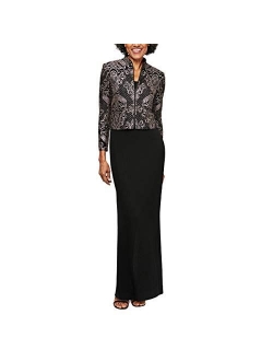 Women's Plus Size Long Dress with Mandarin Neckline Jacket