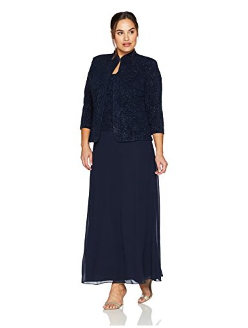 Alex Evenings Women's Plus Size Long Dress with Mandarin Neckline Jacket