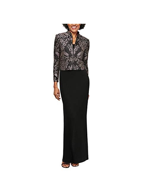 Alex Evenings Women's Plus Size Long Dress with Mandarin Neckline Jacket