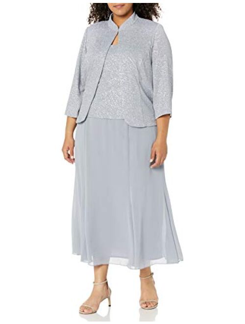 Alex Evenings Women's Plus Size Long Dress with Mandarin Neckline Jacket