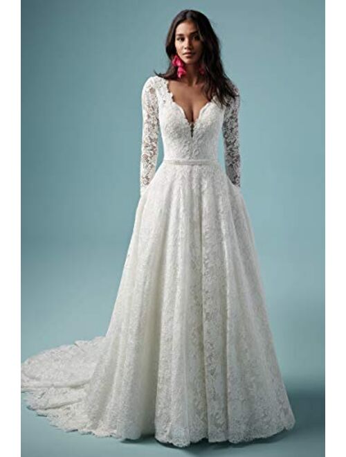 YMSHA Women's Beach Wedding Dresses for Bride 2021 Boho Long Lace Bridal Gowns for Wedding YMS041