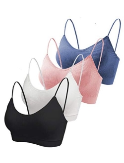 KCDDUMK 4 Pieces Cami Bras - Women's V-Neck Padded Seamless Straps Bralette Everyday Basic Sleeping Bra