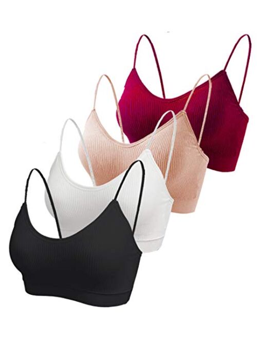 KCDDUMK 4 Pieces Cami Bras - Women's V-Neck Padded Seamless Straps Bralette Everyday Basic Sleeping Bra