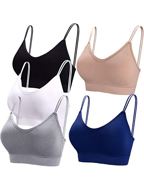 BQTQ 5 Pcs V Neck Tube Top Bra Padded Camisole Bra for Women Seamless Bralettes