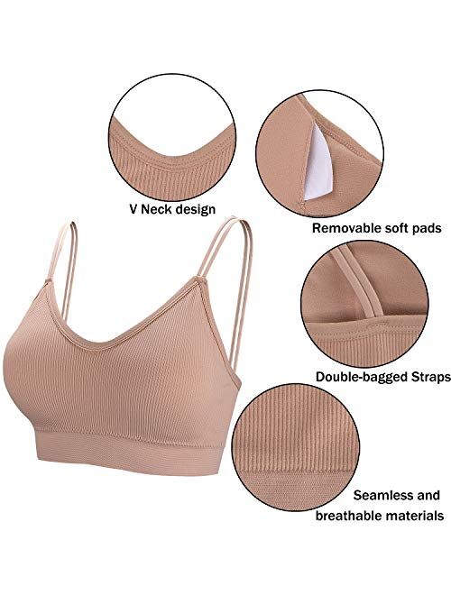 BQTQ 5 Pcs V Neck Tube Top Bra Padded Camisole Bra for Women Seamless Bralettes