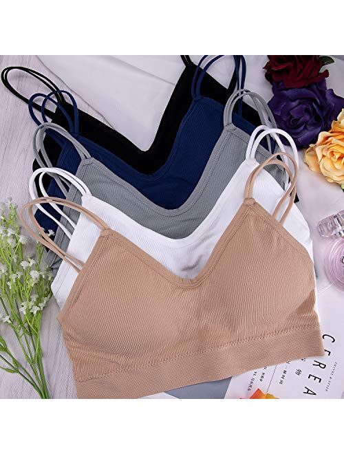 BQTQ 5 Pcs V Neck Tube Top Bra Padded Camisole Bra for Women Seamless Bralettes