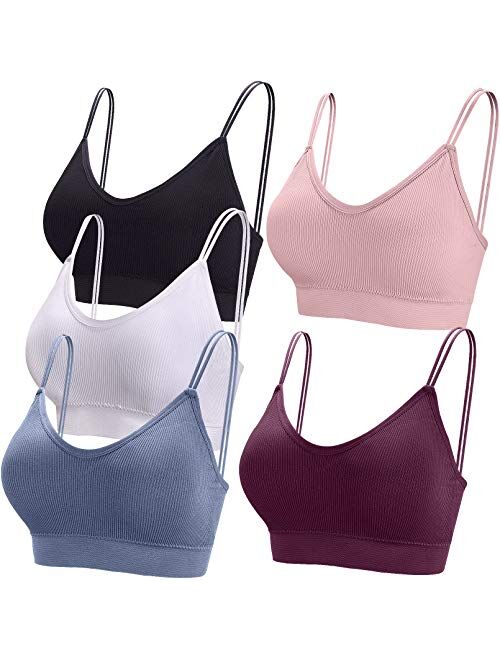 BQTQ 5 Pcs V Neck Tube Top Bra Padded Camisole Bra for Women Seamless Bralettes