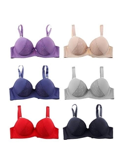 Romals Plus Size Underwire Bra for Women's Push up Bra Set of 6 Pack of Sexy Full Cup Bra