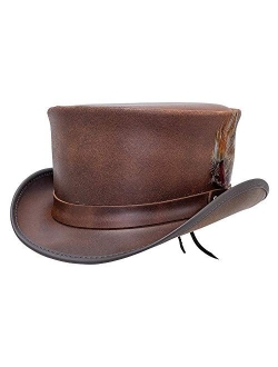 American Hat Makers Marlow Leather Top Hat with LT Band — Handcrafted, Genuine Leather, Highly Durable