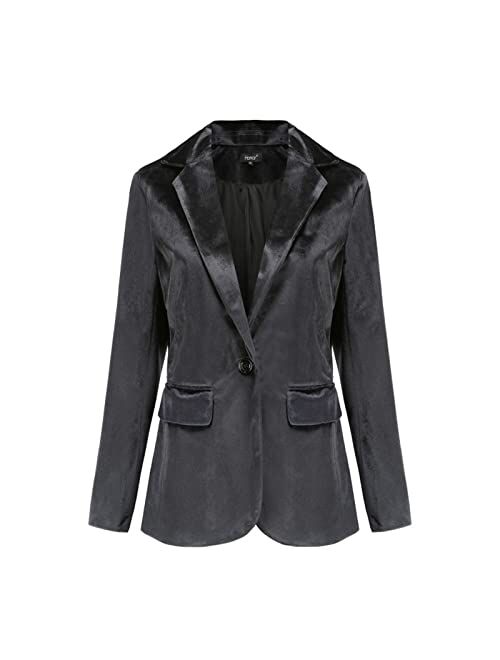 CNBPLS Women 1 Button Velvet Blazer Coat, Casual Long Sleeve Blazers,Slim Fit Lapel Office Jacket Suit