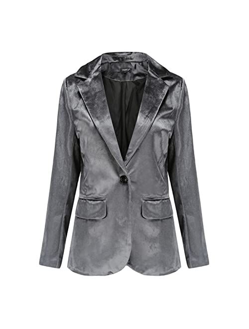 CNBPLS Women 1 Button Velvet Blazer Coat, Casual Long Sleeve Blazers,Slim Fit Lapel Office Jacket Suit