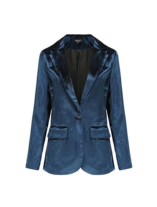 CNBPLS Women 1 Button Velvet Blazer Coat, Casual Long Sleeve Blazers,Slim Fit Lapel Office Jacket Suit